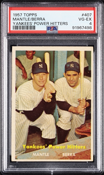 1957 Topps Yankees' Power Hitters Mickey Mantle & Yogi Berra No. 407 PSA 4