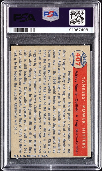 1957 Topps Yankees' Power Hitters Mickey Mantle & Yogi Berra No. 407 PSA 4