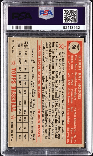 1952 Topps Gil Hodges No. 36 PSA 6.5