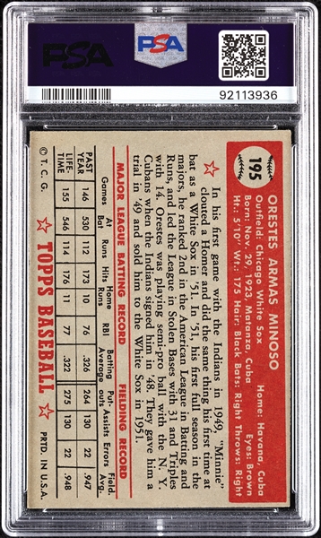 1952 Topps Minnie Minoso No. 195 PSA 4