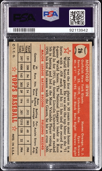 1952 Topps Monte Irvin No. 26 PSA 7