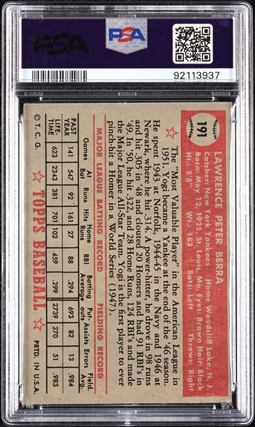 1952 Topps Yogi Berra No. 191 PSA 4