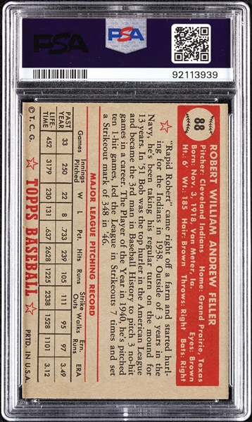 1952 Topps Bob Feller No. 88 PSA 6