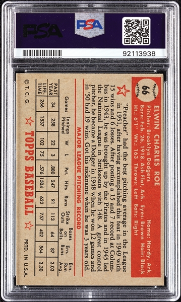 1952 Topps Preacher Roe No. 66 PSA 5.5