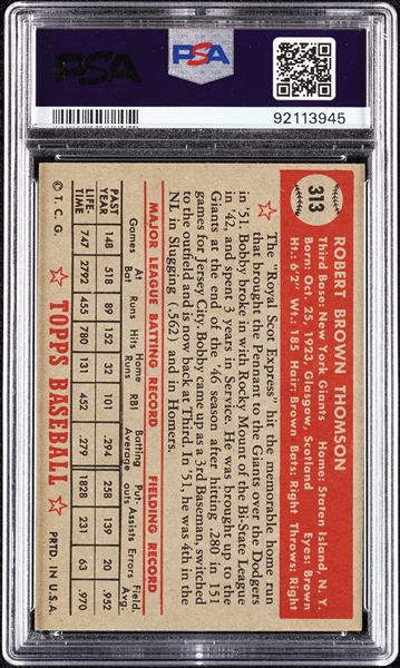 1952 Topps Bobby Thomson No. 313 PSA 6