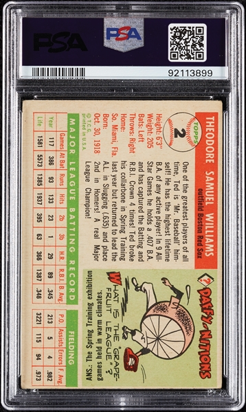 1955 Topps Ted Williams No. 2 PSA 3