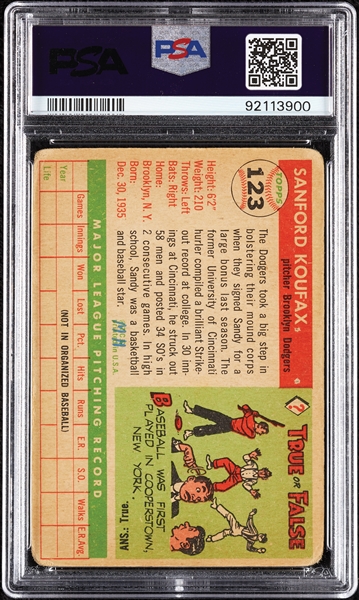 1955 Topps Sandy Koufax RC No. 123 PSA 1 (MK)