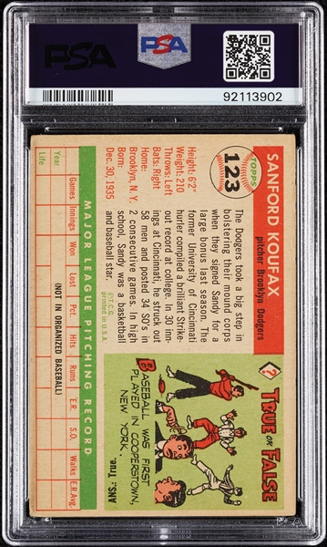 1955 Topps Sandy Koufax RC No. 123 PSA 2