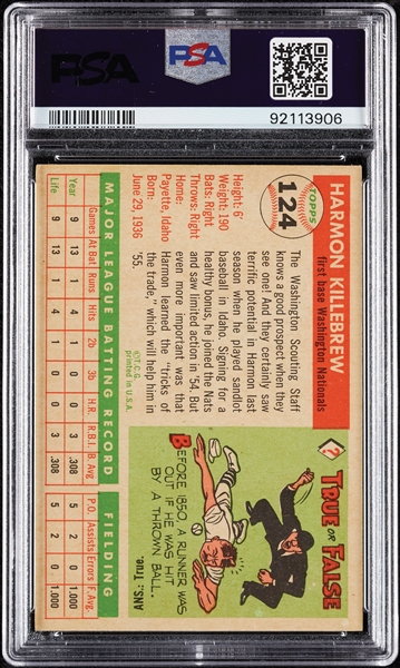 1955 Topps Harmon Killebrew RC No. 124 PSA 5.5