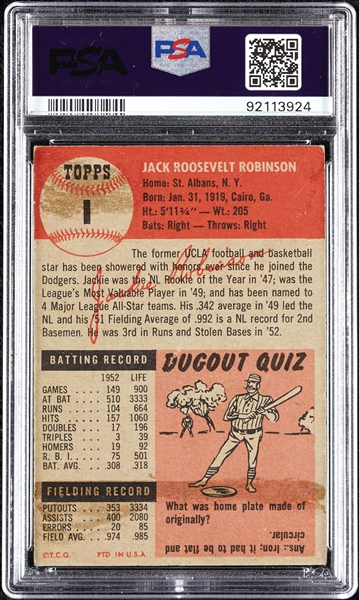 1953 Topps Jackie Robinson No. 1 PSA 1.5