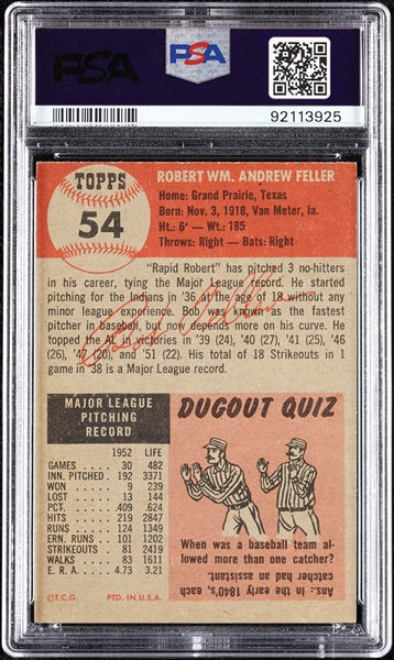 1953 Topps Bob Feller No. 54 PSA 5