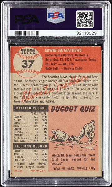 1953 Topps Eddie Mathews No. 37 PSA 5