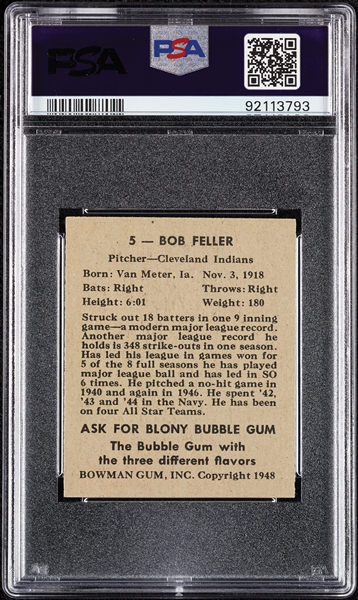 1948 Bowman Bob Feller No. 5 PSA 6