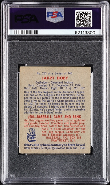 1949 Bowman Larry Doby RC No. 233 PSA 4