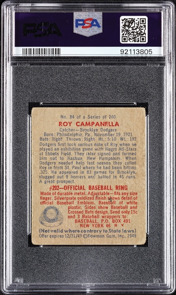 1949 Bowman Roy Campanella RC No. 84 PSA 1.5