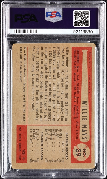 1954 Bowman Willie Mays No. 89 PSA 1.5