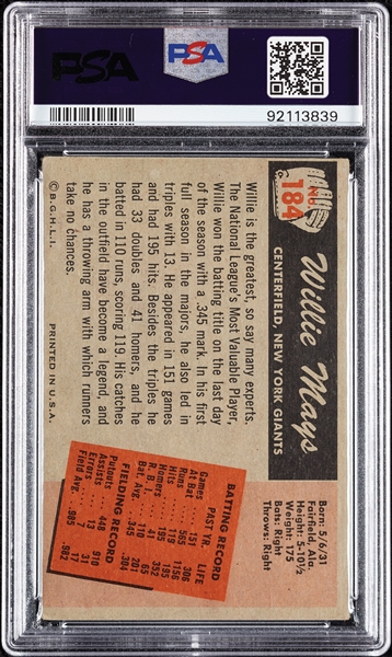 1955 Bowman Willie Mays No. 184 PSA 2