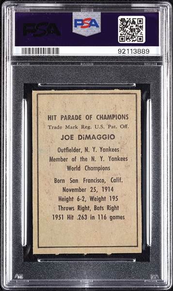 1952 Berk Ross Joe DiMaggio PSA 5