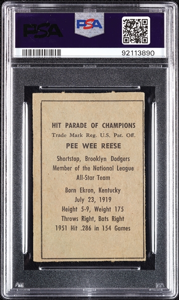 1952 Berk Ross Pee Wee Reese PSA 4