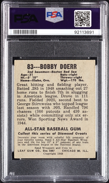 1948 Leaf Bobby Doerr No. 83 PSA 4