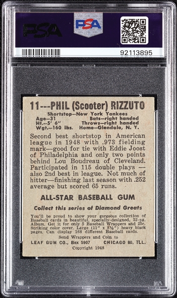 1948 Leaf Phil Rizzuto RC No. 11 PSA 4