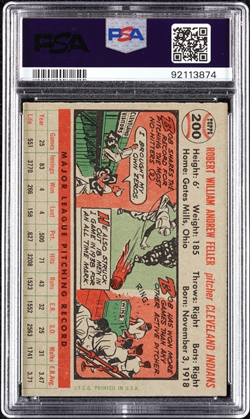 1956 Topps Bob Feller No. 200 PSA 7