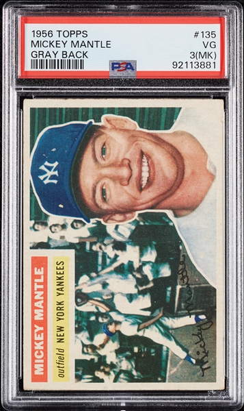 1956 Topps Mickey Mantle Gray Back No. 135 PSA 3 (MK)