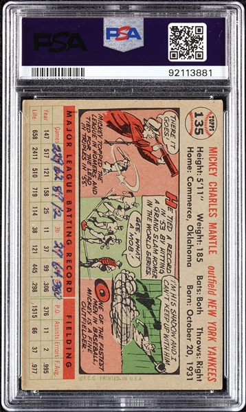 1956 Topps Mickey Mantle Gray Back No. 135 PSA 3 (MK)