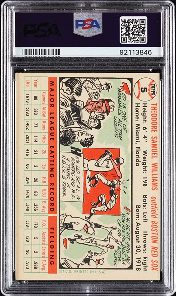 1956 Topps Ted Williams White Back No. 5 PSA 4