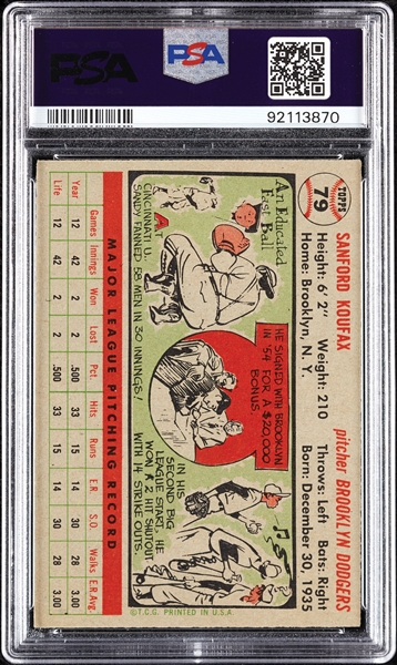 1956 Topps Sandy Koufax Gray Back No. 79 PSA 5