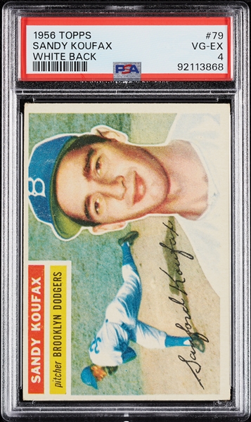 1956 Topps Sandy Koufax White Back No. 79 PSA 4