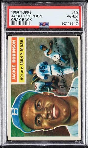 1956 Topps Jackie Robinson Gray Back No. 30 PSA 4