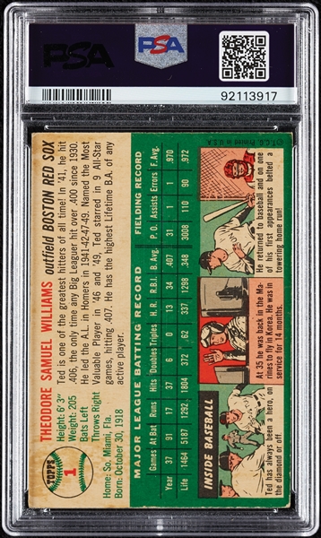 1954 Topps Ted Williams No. 1 PSA 4