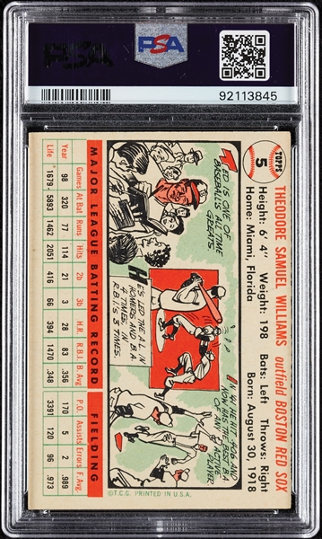 1956 Topps Ted Williams White Back No. 5 PSA 5