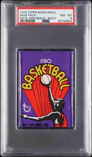 1972 Topps Basketball Wax Pack - Nate Archibald Back (Graded PSA 8)