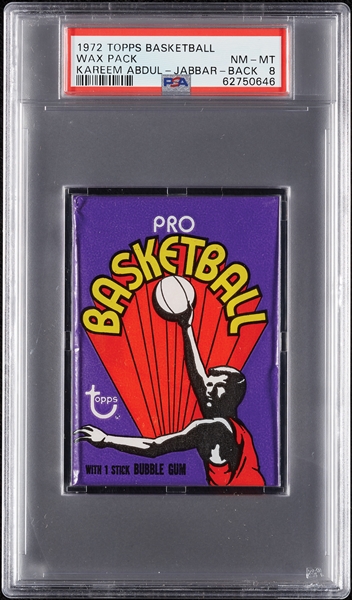 1972 Topps Basketball Wax Pack - Kareem Abdul-Jabbar Back (Graded PSA 8)