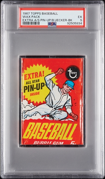 1967 Topps Baseball Wax Pack - Extra AS Pin-Up/Bob Uecker Back (Graded PSA 5)