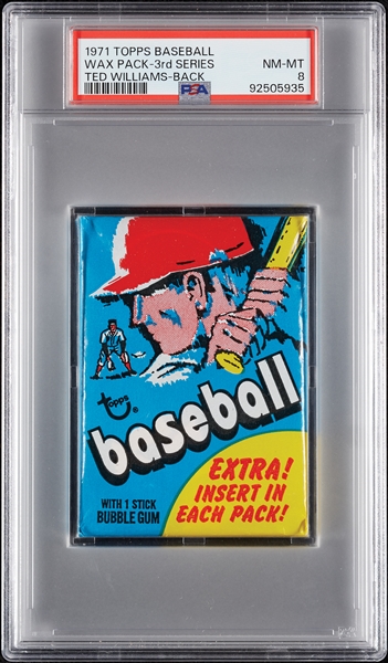 1971 Topps Baseball 3rd Series Wax Pack - Ted Williams Back (Graded PSA 8)