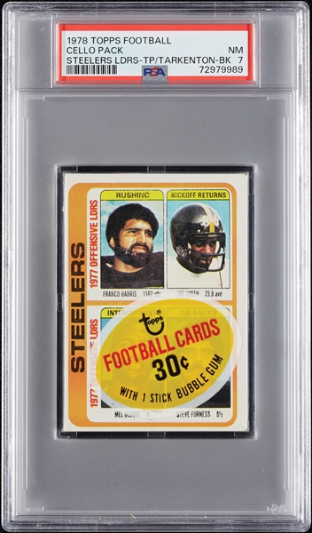 1978 Topps Football Cello Pack - Steelers Leaders Top; Fran Tarkenton Back (Graded PSA 7)