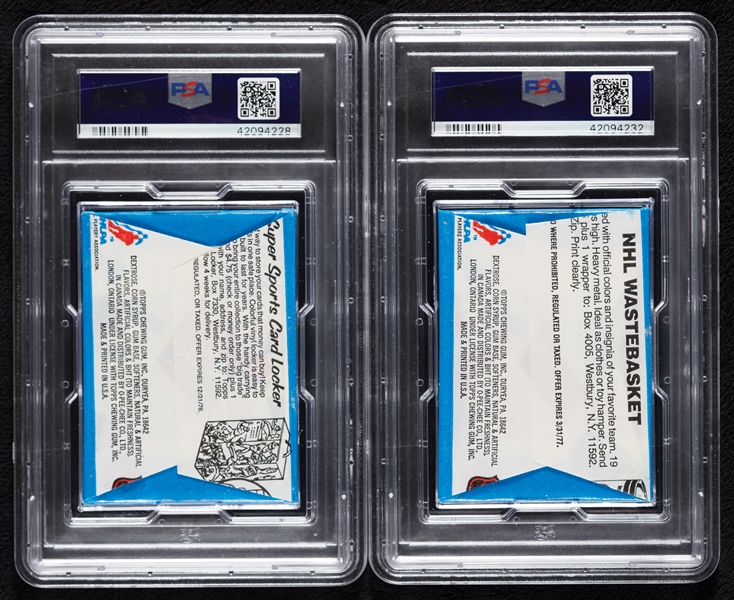 1977 Topps Hockey Wax Pack in 1976 Wrapper Pair (Graded PSA 8) (2)