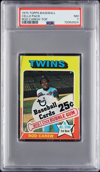 1975 Topps Baseball Cello Pack - Rod Carew Top (Graded PSA 7)