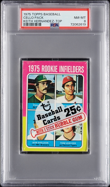 1975 Topps Baseball Cello Pack - Keith Hernandez RC Top (Graded PSA 8)