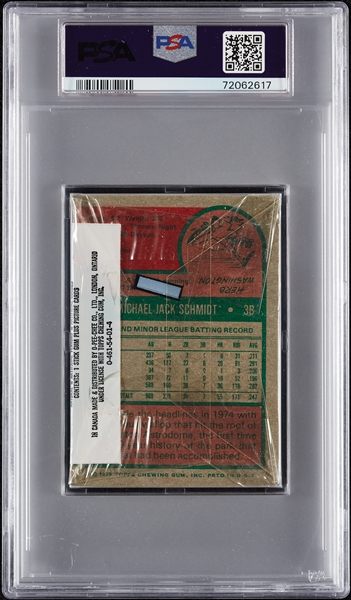 1975 Topps Baseball Cello Pack - Mike Schmidt Back (Graded PSA 8)