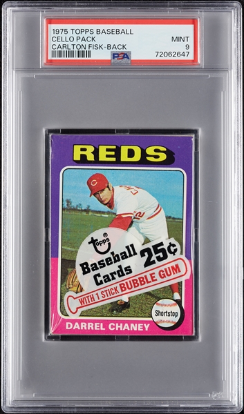 1975 Topps Baseball Cello Pack - Carlton Fisk Back (Graded PSA 9)