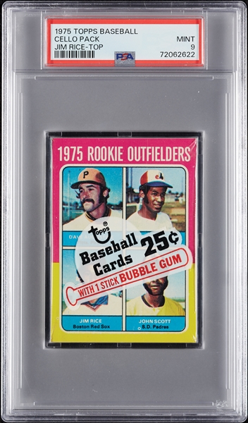 1975 Topps Baseball Cello Pack - Jim Rice RC Top (Graded PSA 9)