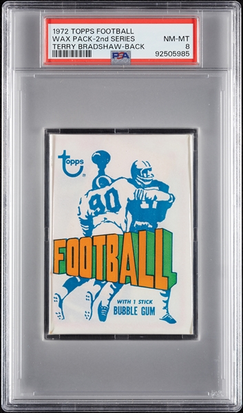 1972 Topps Football 2nd Series Wax Pack - Terry Bradshaw Back (Graded PSA 8)