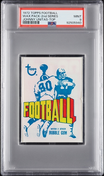 1972 Topps Football 2nd Series Wax Pack - Johnny Unitas Top (Graded PSA 9)