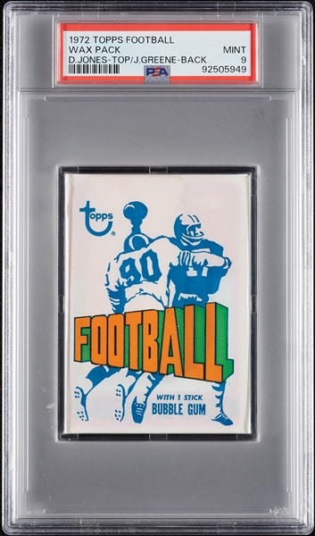 1972 Topps Football 2nd Series Wax Pack - Deacon Jones Top; Joe Greene Back (Graded PSA 9)