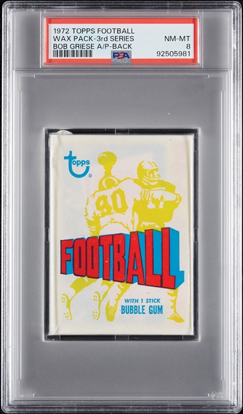 1972 Topps Football 3rd Series Wax Pack - Bob Griese AP Back (Graded PSA 8)