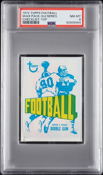 1972 Topps Football 3rd Series Wax Pack - Checklist Top (Graded PSA 8)